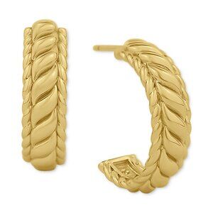 And Now This Polished Ribbed Small C-Hoop Earrings, 0.76" - Gold Plated NWT